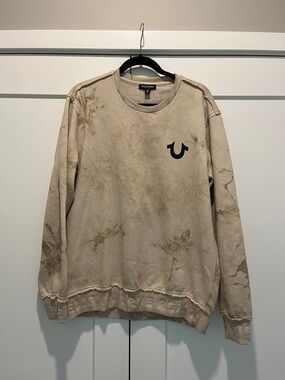 True Religion Beige Tie-Dye Crewneck with Black Logo